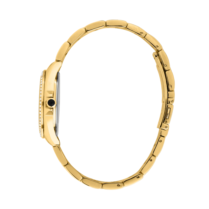 Профилен изглед на дамски часовник Karl Lagerfeld Round Essentials с тънък корпус от стомана с PVD златно покритие – R0553101505