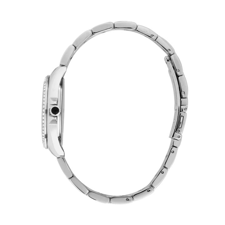 Профилен изглед на дамски часовник Karl Lagerfeld Round Essentials с розов циферблат и стоманен корпус – R0553101512