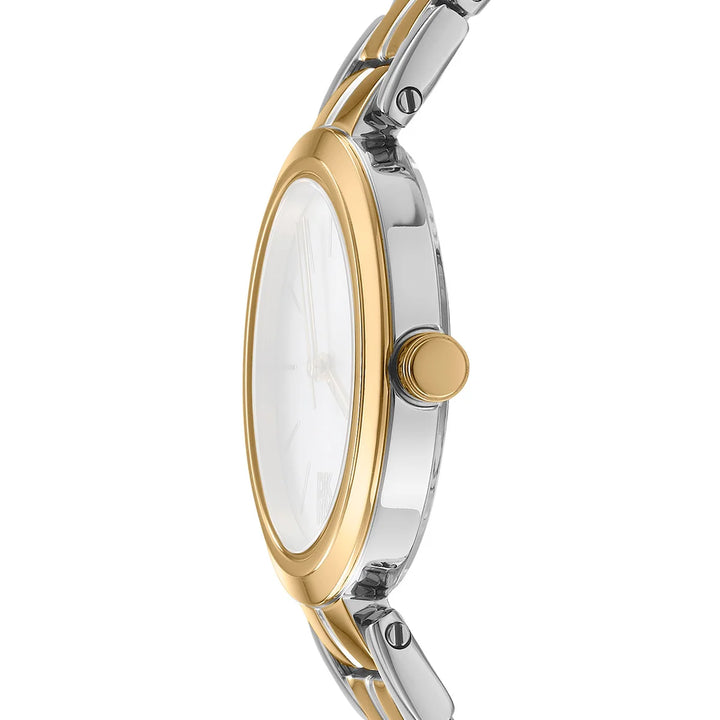 Профил на дамски часовник DKNY Downtown Midi – тънък корпус със златисто IP покритие, модел DK1L045M0075