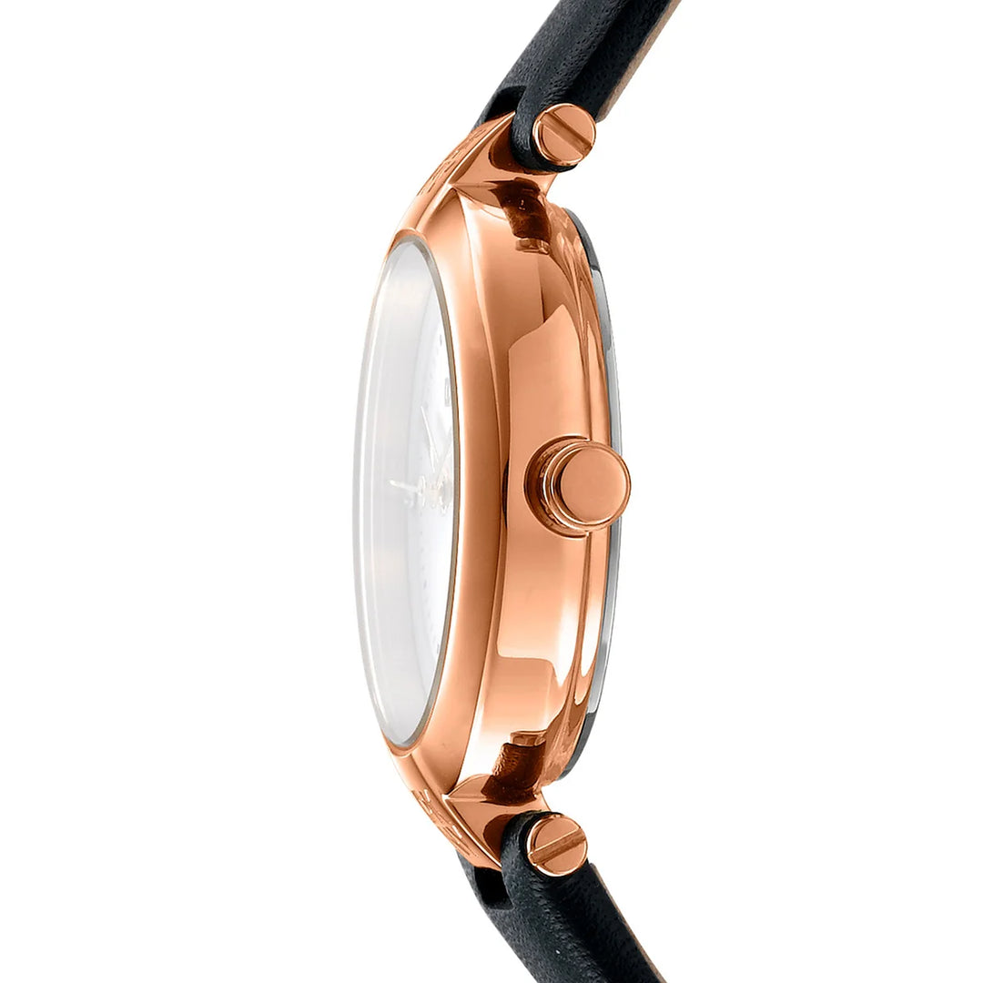 Профил на дамски часовник DKNY Essential Mini – тънък корпус 8 мм с розово-златисто IP покритие, модел DK1L043L0035