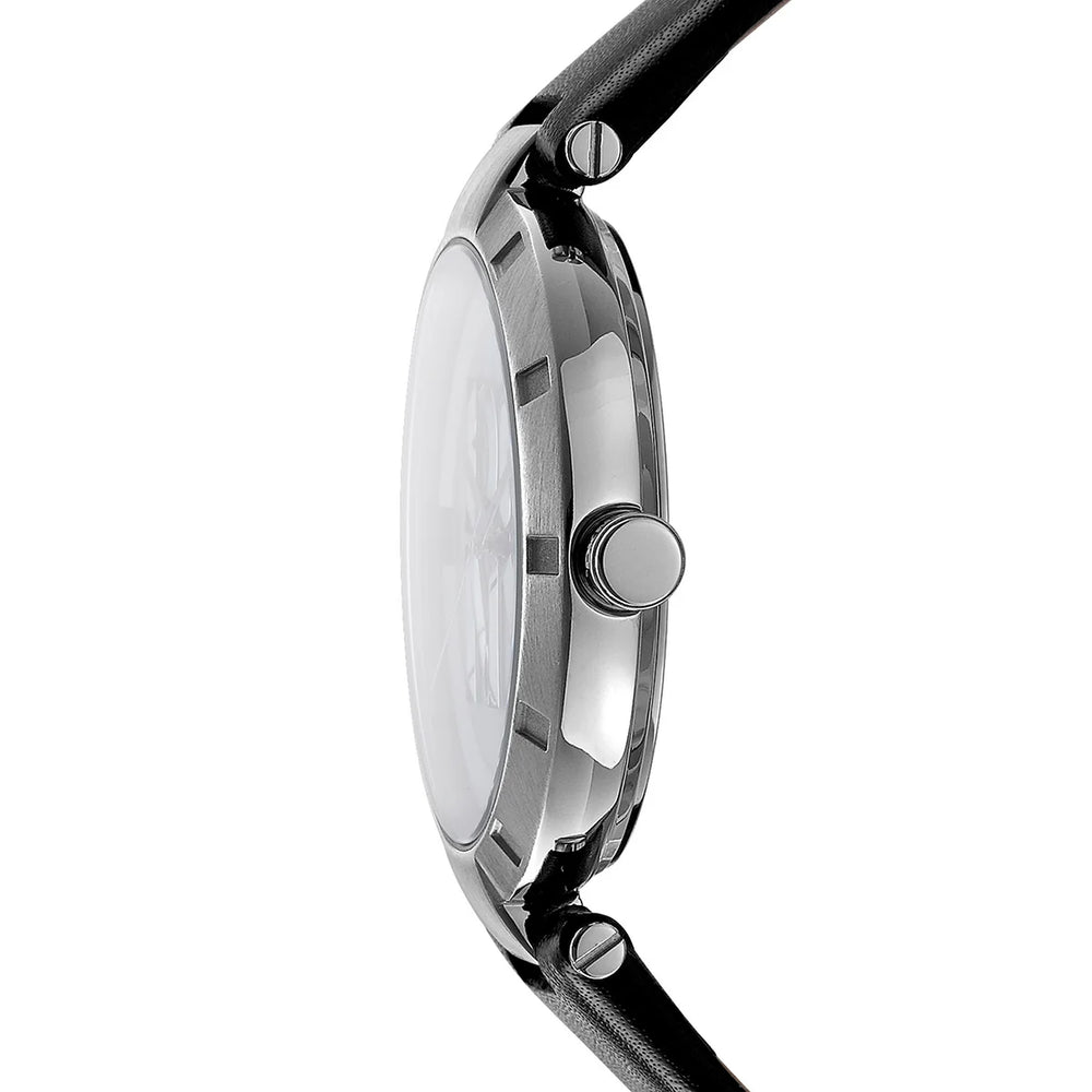 Профил на дамски часовник DKNY Logo – корпус 38×≈9 мм и черна кожена каишка, модел DK1L041L0015