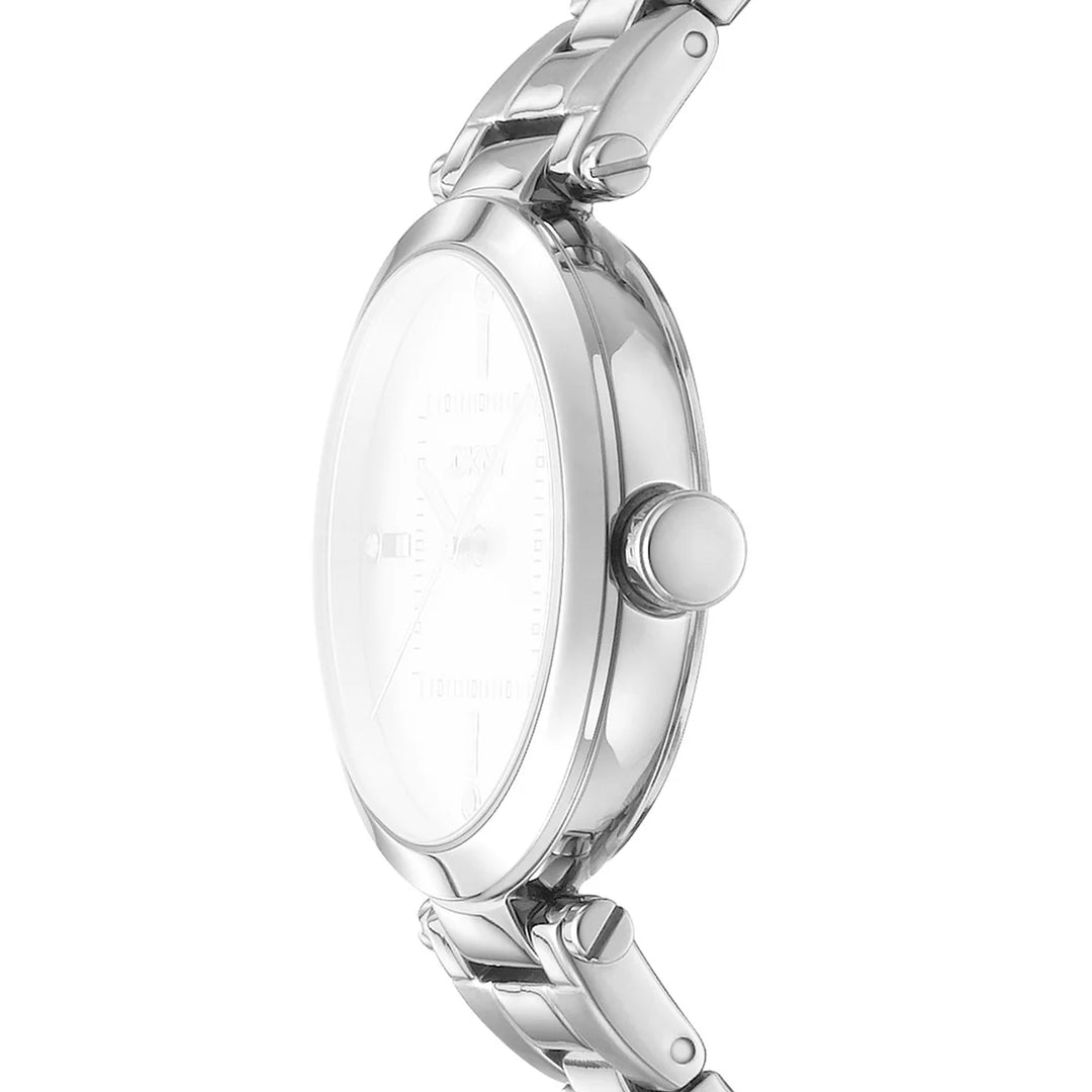 Профил на дамски часовник DKNY Soho Mini – тънък корпус ~7.3 мм и минерално стъкло, модел DK1L092M0045