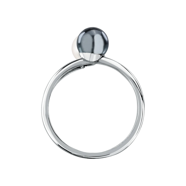 Профилен изглед на двоен пръстен Karl Lagerfeld Pearl от сребриста стомана с две перли – KLAYR25012