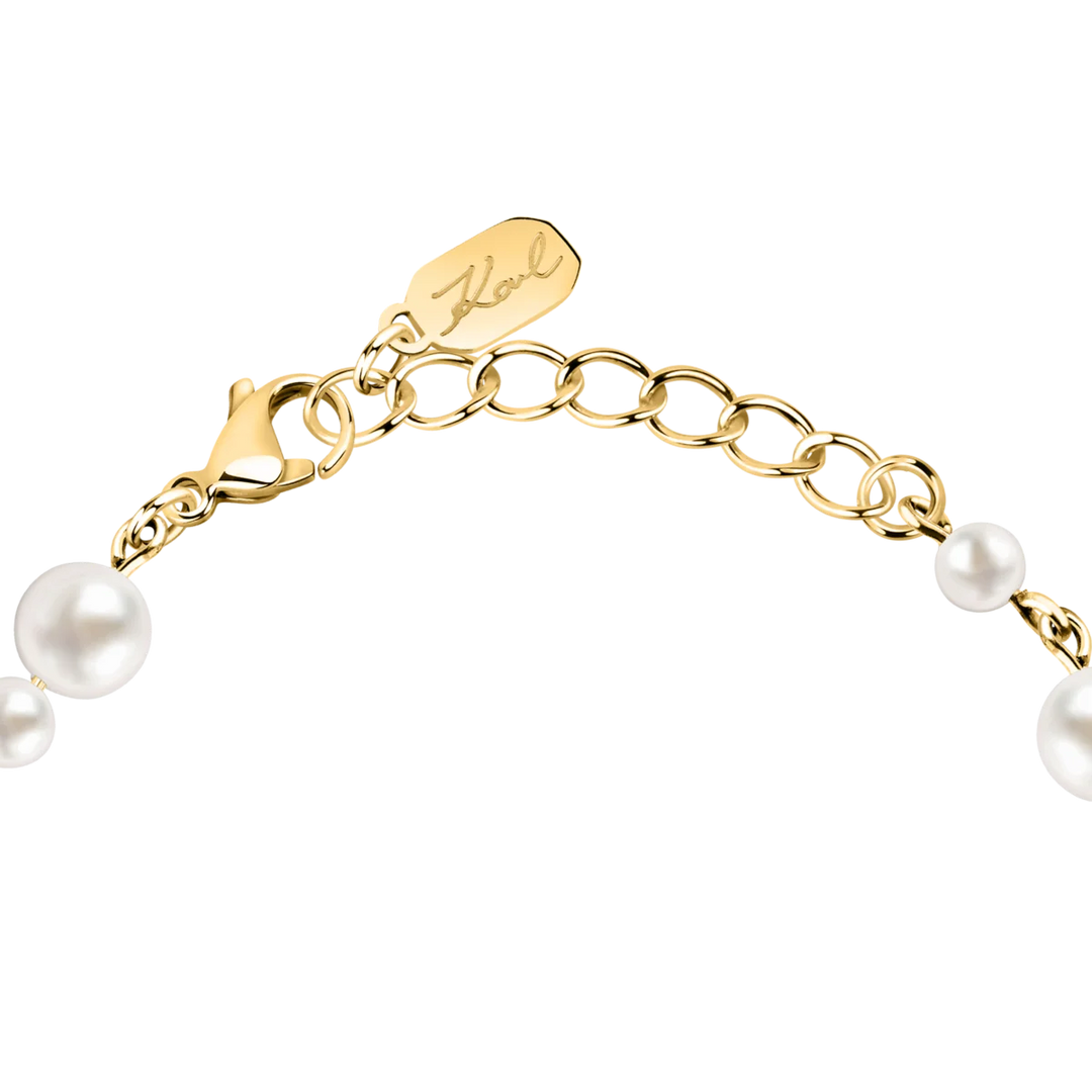 Регулируема златиста гривна Karl Lagerfeld Pearl с карабинер и дължина 17+3 см – модел KLAYR19