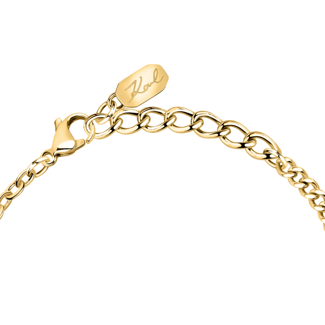 Регулируема златиста гривна Karl Lagerfeld Pearl с карабинер закопчалка и удължител – модел KLAYR13