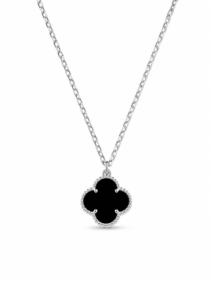 Necklace Senso Silver with clover of black Onyx - 15 mm | Senso Silver