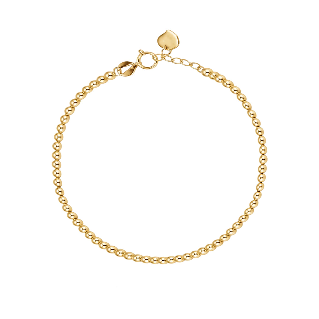 Yellow Gold Bead Bracelet in yellow 14K gold by Senso Gold, DB2574, on white background