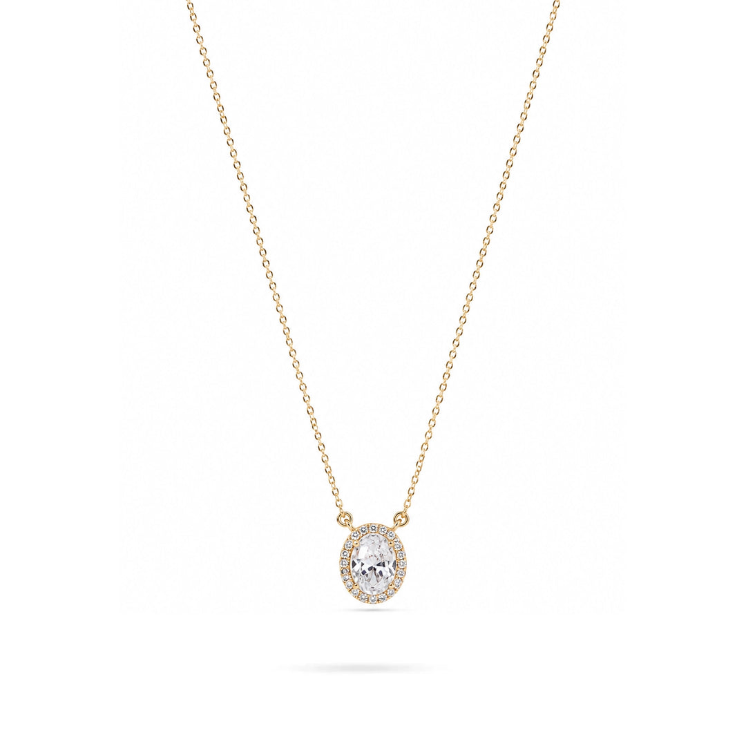 Gold Necklace with Oval Zircon in yellow 14K gold by Senso Gold, DN3284, on white background