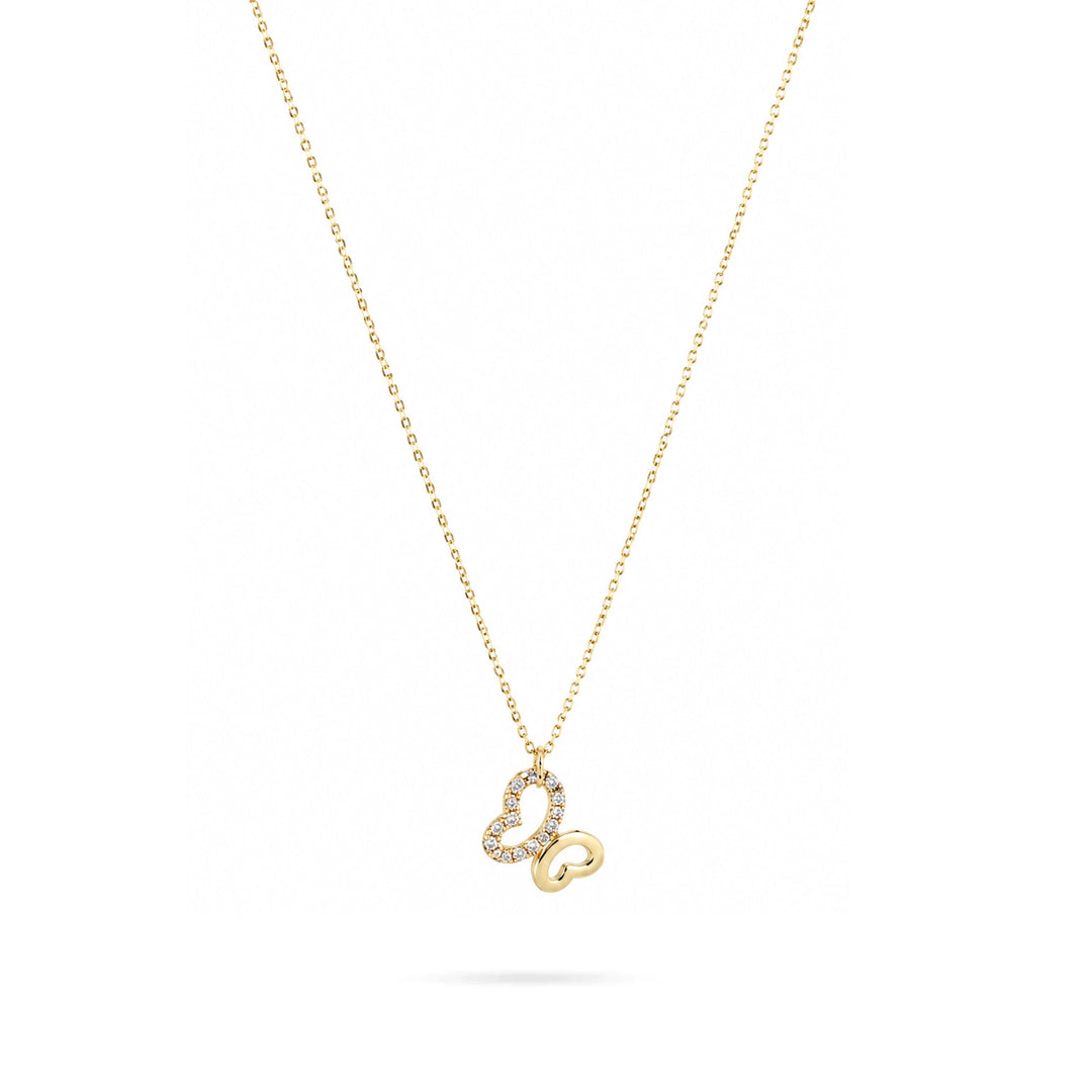 Gold Butterfly Necklace with Zircons in yellow 14K gold by Senso Gold, DN3241, on white background