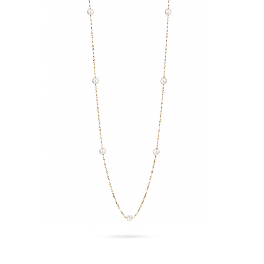Yellow Gold Pearl Necklace in yellow 14K gold by Senso Gold, DN3042, on white background