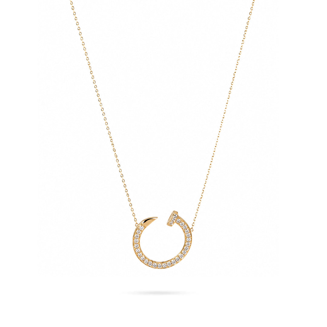 Gold Nail Necklace with Zircons in yellow 14K gold by Senso Gold, DN3237, on white background
