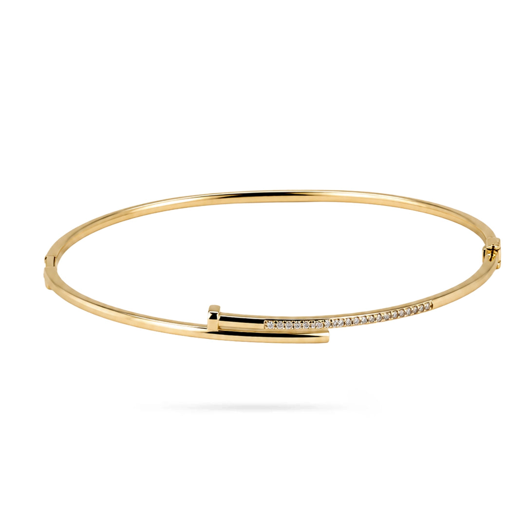 Gold Nail Bangle with Zircons in yellow 14K gold by Senso Gold, DB2621, on white background