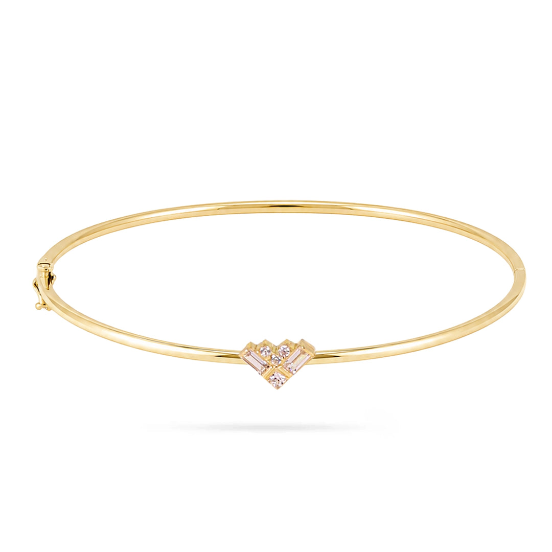 Gold Heart Bangle with Geometric Zircons in yellow 14K gold by Senso Gold, DB2641, on white background