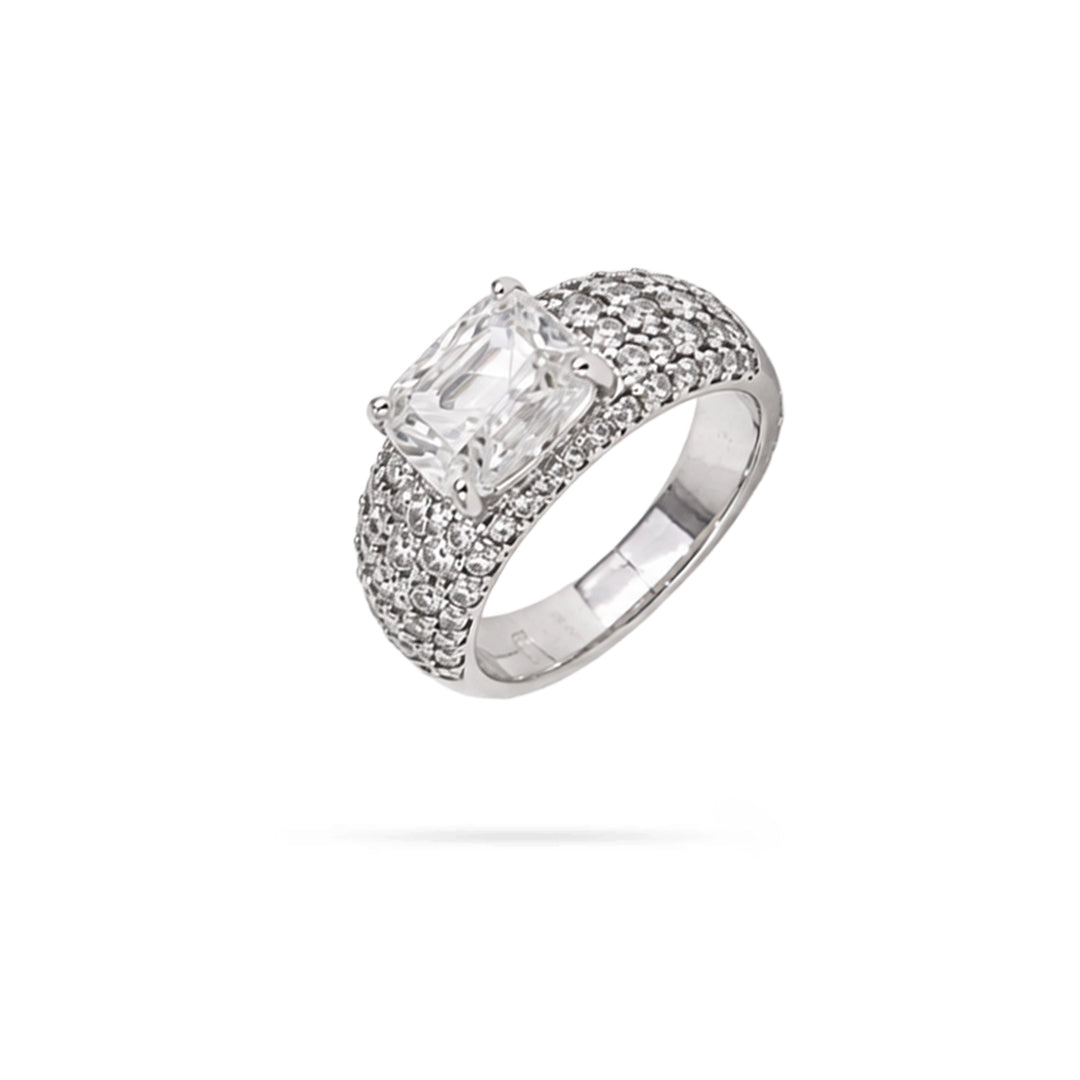 Women's Chunky Silver Ring with Rectangular Zirconia by Senso Silver