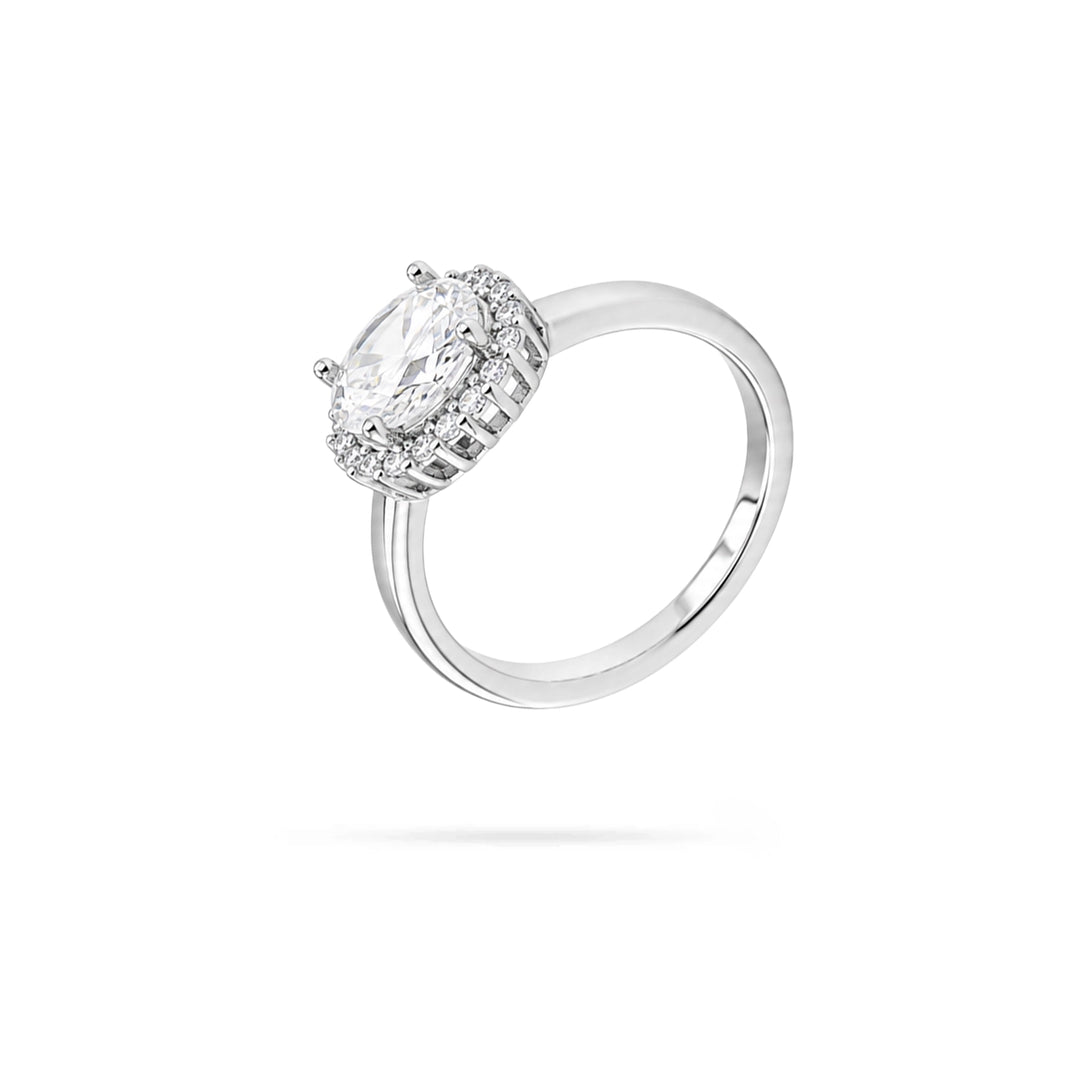 Women's Silver Ring with Oval Zirconia and Halo by Senso Silver