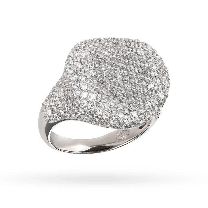 Сребърен пръстен с родиево покритие и циркони в елипсовидна форма