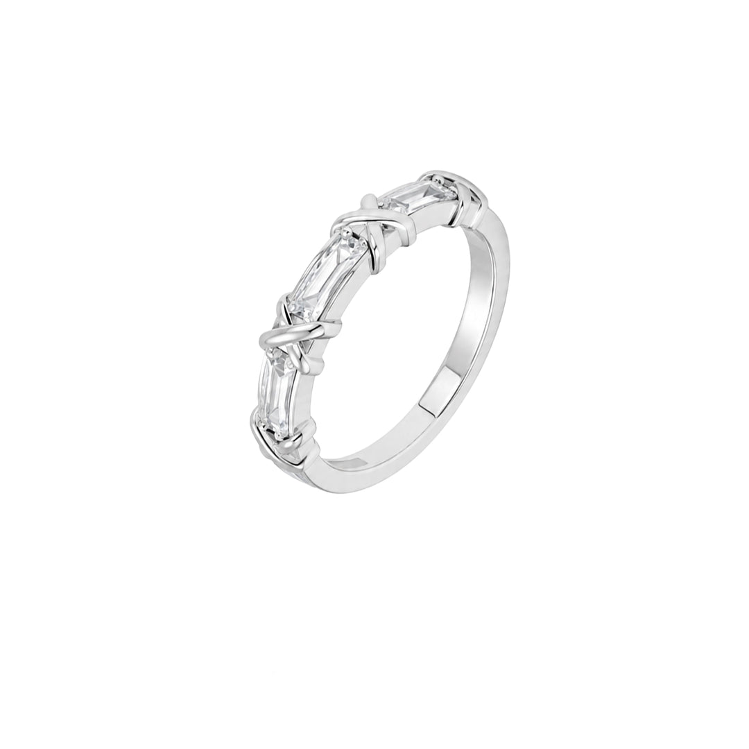 Women's Silver Ring with X Motif and White Zirconia by Senso Silver