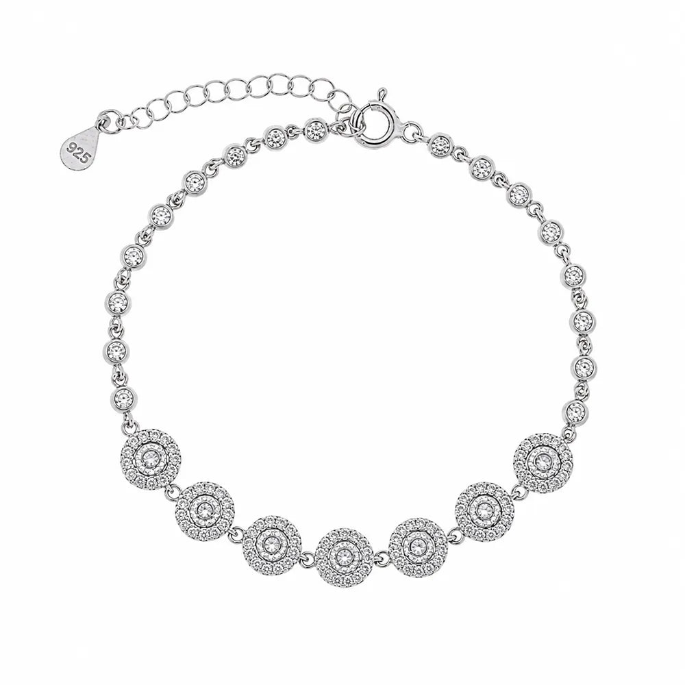 Сребърна гривна от сребро 925 с кръгли елементи и циркони Senso Silver на бял фон
