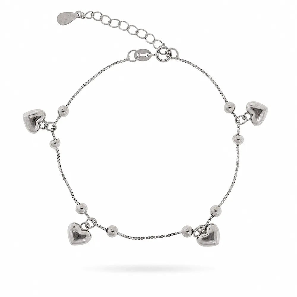 Сребърна гривна от сребро 925 със сърца и циркони Senso Silver на бял фон
