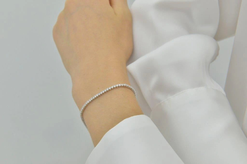 Silver tennis bracelet with white CZ Salvatore Plata — worn on a model