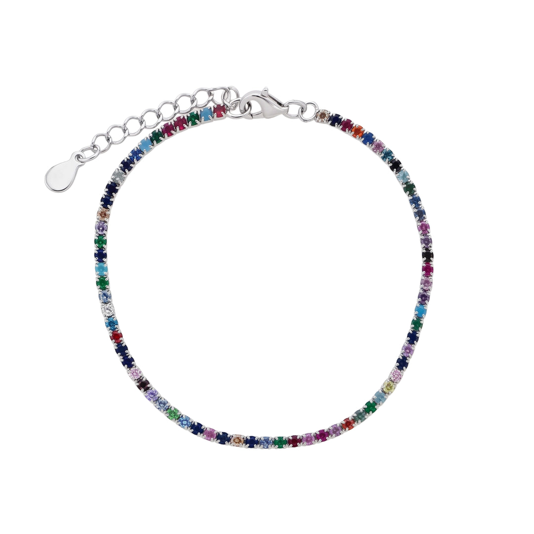 Women's Silver Tennis Bracelet with Multicolour Zirconia by Senso Silver