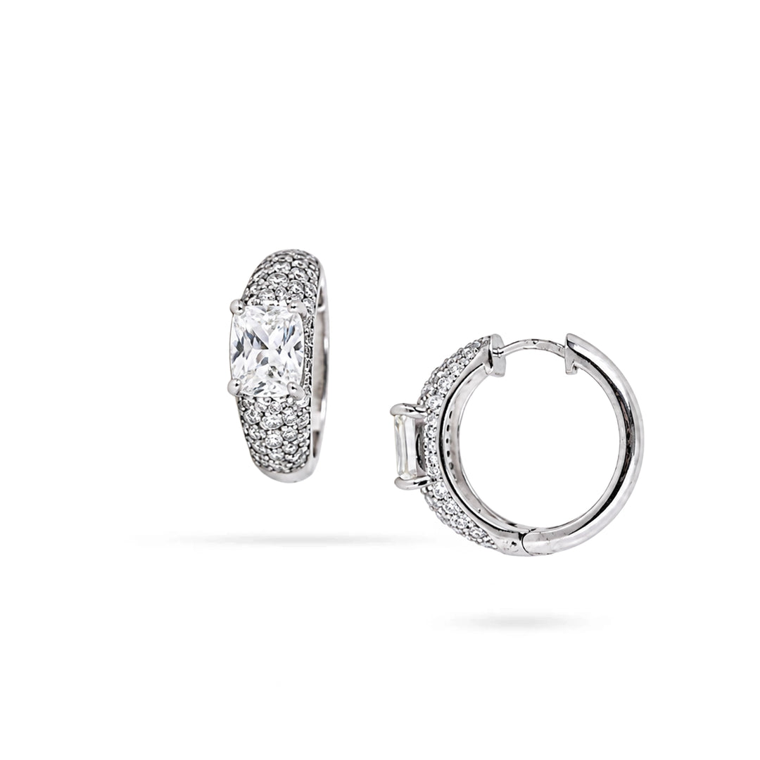 Women's Chunky Silver Hoops with Square Zirconia by Senso Silver