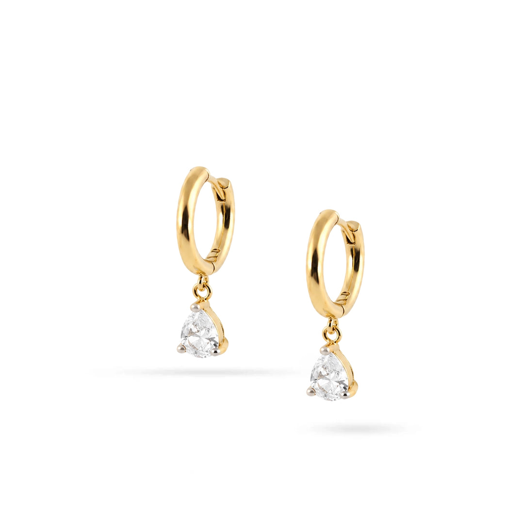 Women's Silver Hoops with Gold-Tone Finish and Pear-Cut Zirconia by Senso Silver