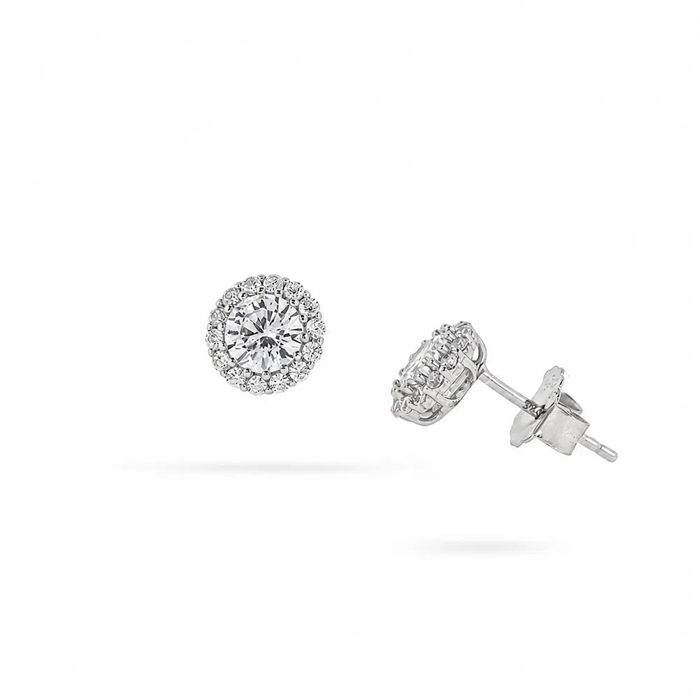 Сребърни кръгли обеци от сребро 925 с циркони Senso Silver на бял фон

