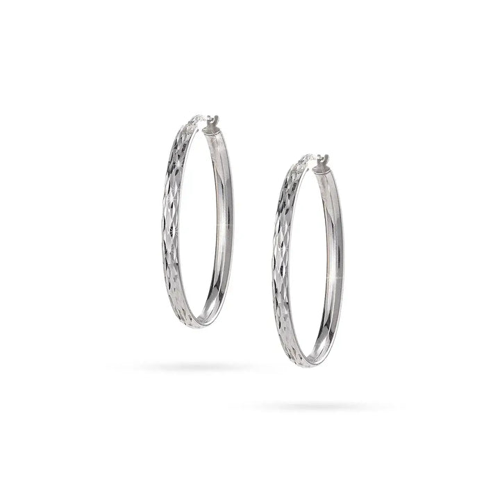 Луксозни сребърни обеци халки с родиево покритие