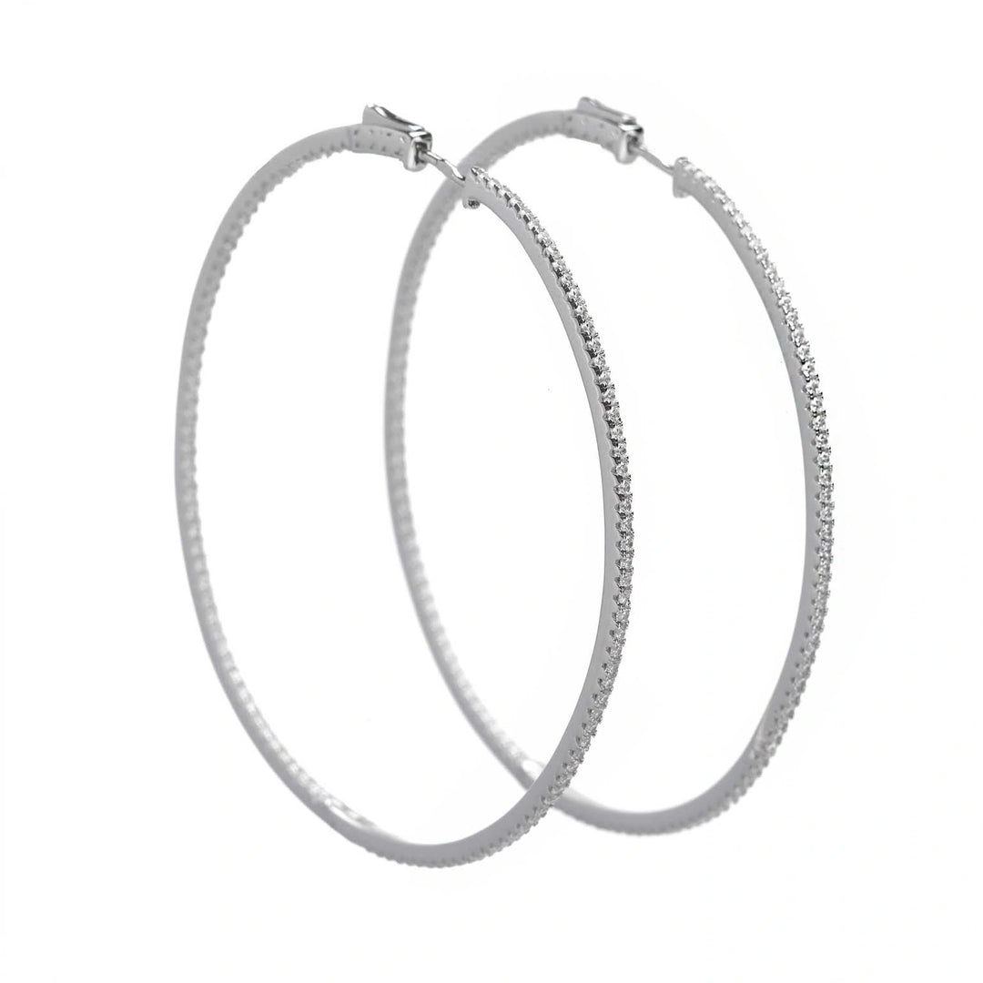 Silver hoop earrings with white CZ, 55 mm Salvatore Plata