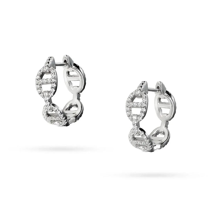 Сребърни обеци халки с родиево покритие и циркони