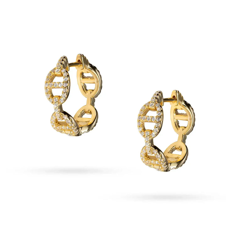 Сребърни обеци халки със златно покритие и инкрустирани циркони