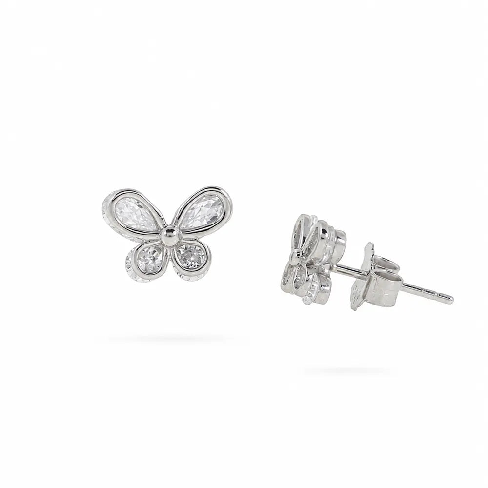 Сребърни обеци пеперуда от сребро 925 с циркони Senso Silver на бял фон
