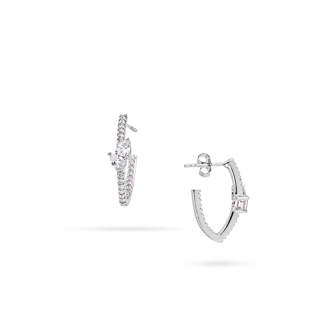 Women's Silver Half-Hoop Earrings with Pear-Cut Zirconia by Senso Silver