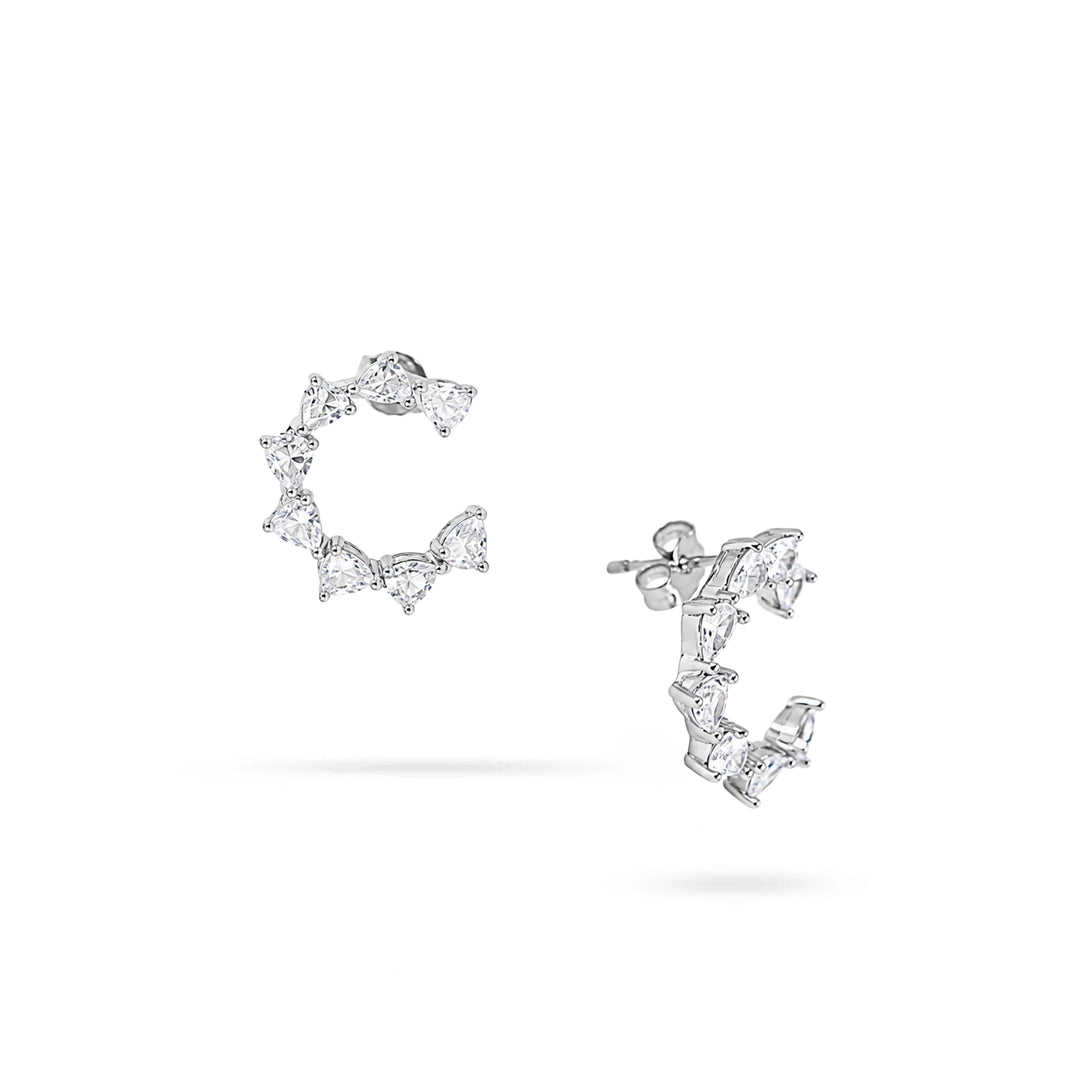 Women's Silver Crescent Earrings with Triangular Zirconia by Senso Silver