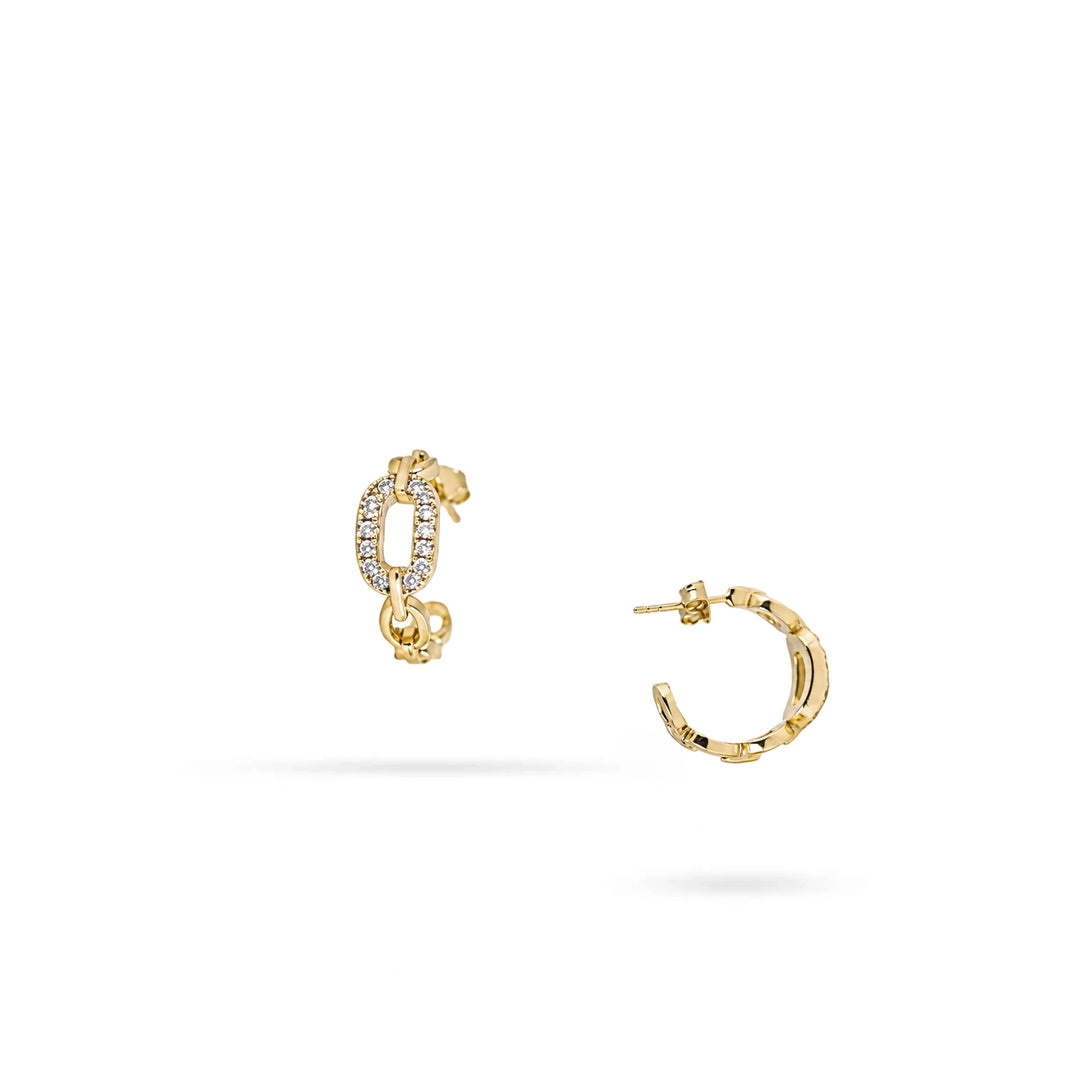 Women's Silver Half-Hoop Earrings with Gold-Tone Finish and Zirconia by Senso Silver