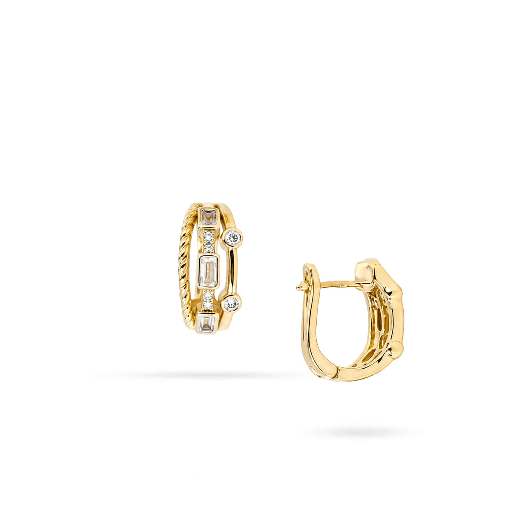 Women's Triple Silver Hoops with Gold-Tone Finish and Zirconia by Senso Silver