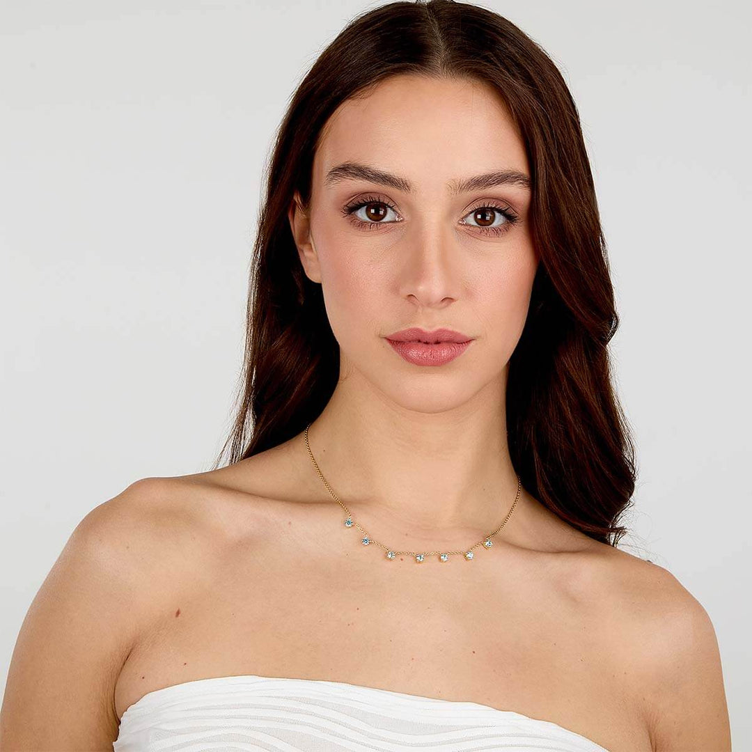 Дамско сребърно колие със златно покритие и сини Циркони | Morellato Tesori