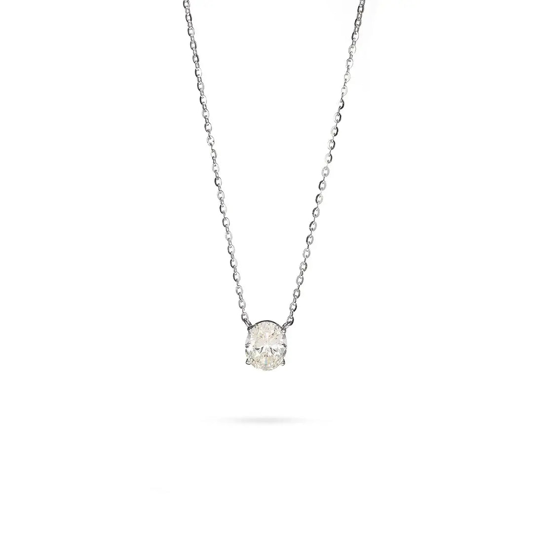 Колие от сребро с родиево покритие и овален циркон – стилен избор за всеки ден