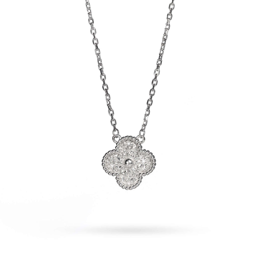 Сребърно колие с детелина и кристали Senso Silver RN1769 с родиево покритие