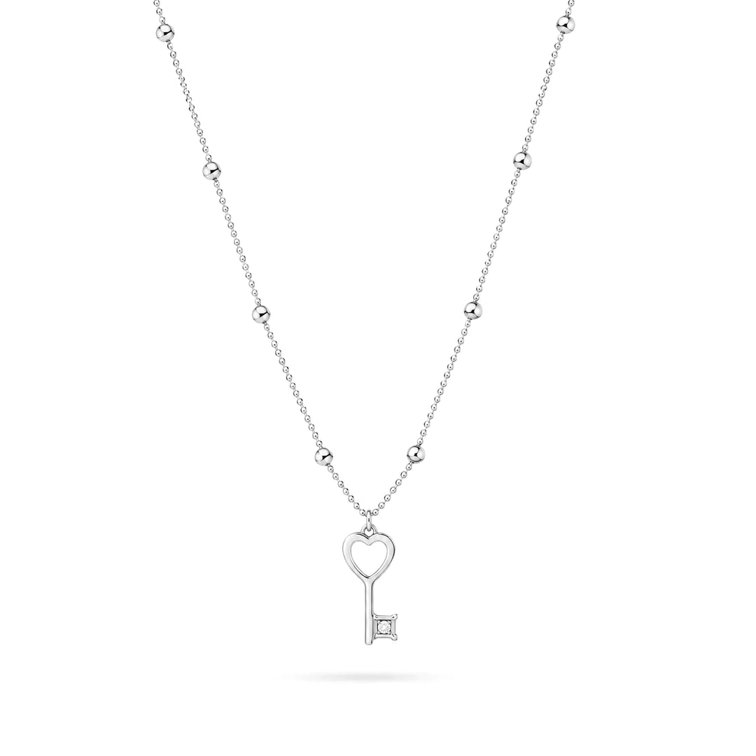 Women's Silver Key Necklace with Heart-Shaped Detail by Senso Silver