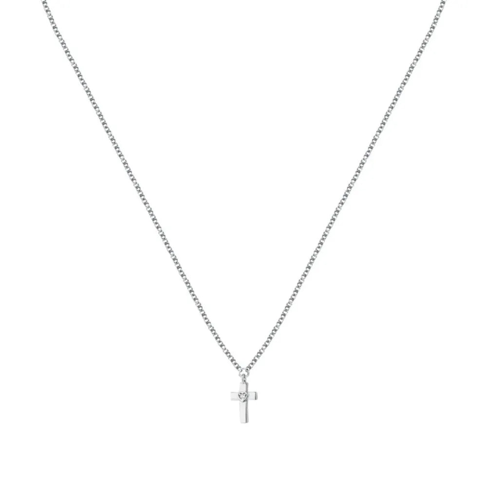 Сребърно колие с кръст от сребро 925 с родиево покритие Morellato, цялостен изглед