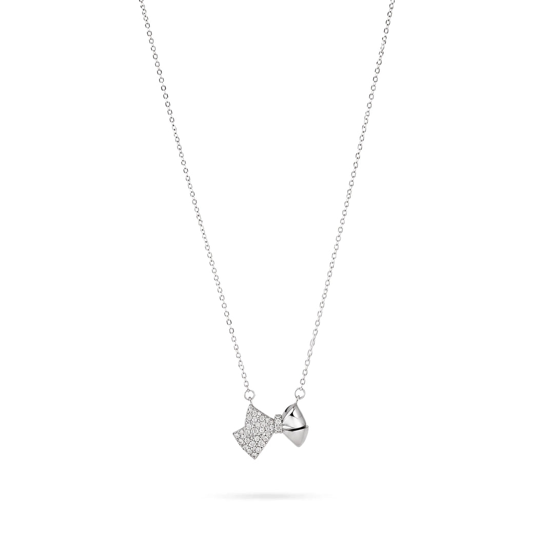 Women's Silver Bow Necklace with White Zirconia by Senso Silver