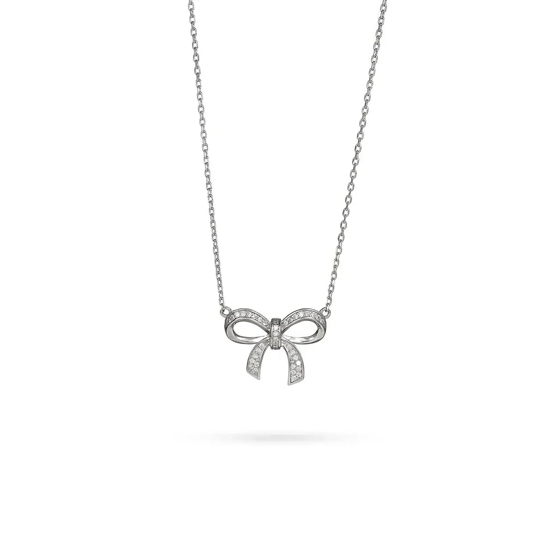 Колие от сребро с родиево покритие и панделка с циркони – фин акцент за ежедневието