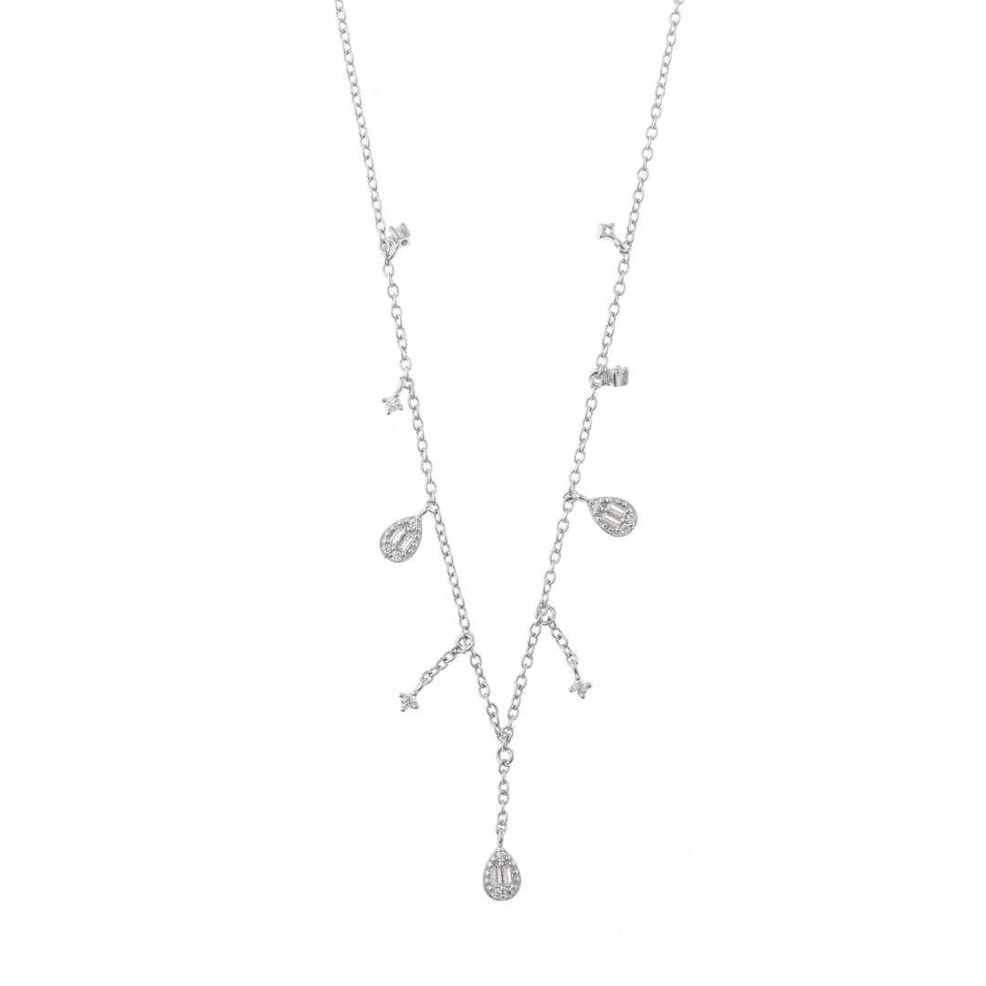 Silver necklace with pear-cut CZ and dangling accents Salvatore Plata