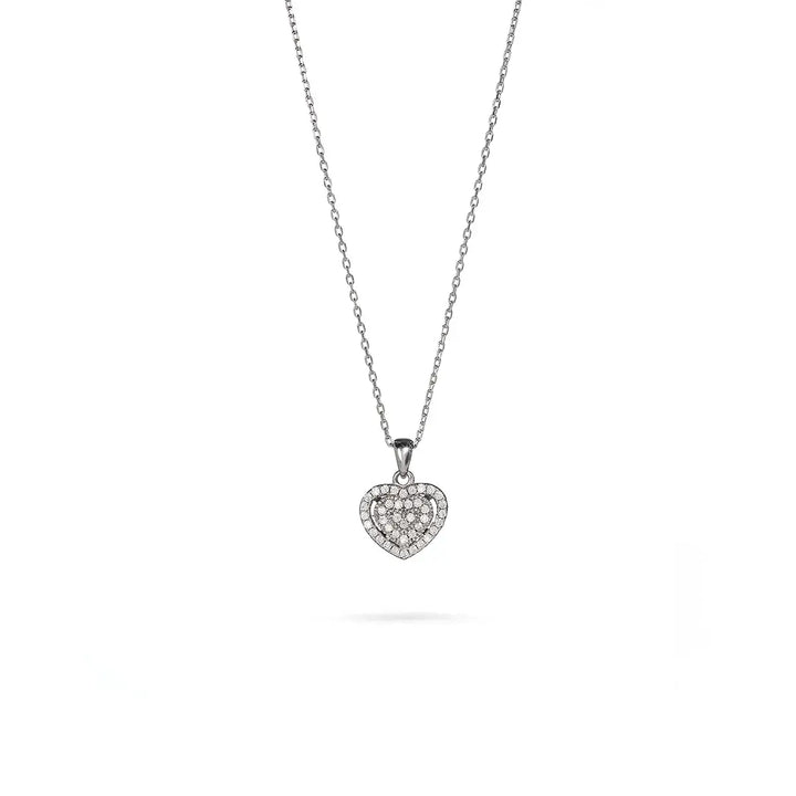 Колие от сребро с родиево покритие и висулка сърце с циркони