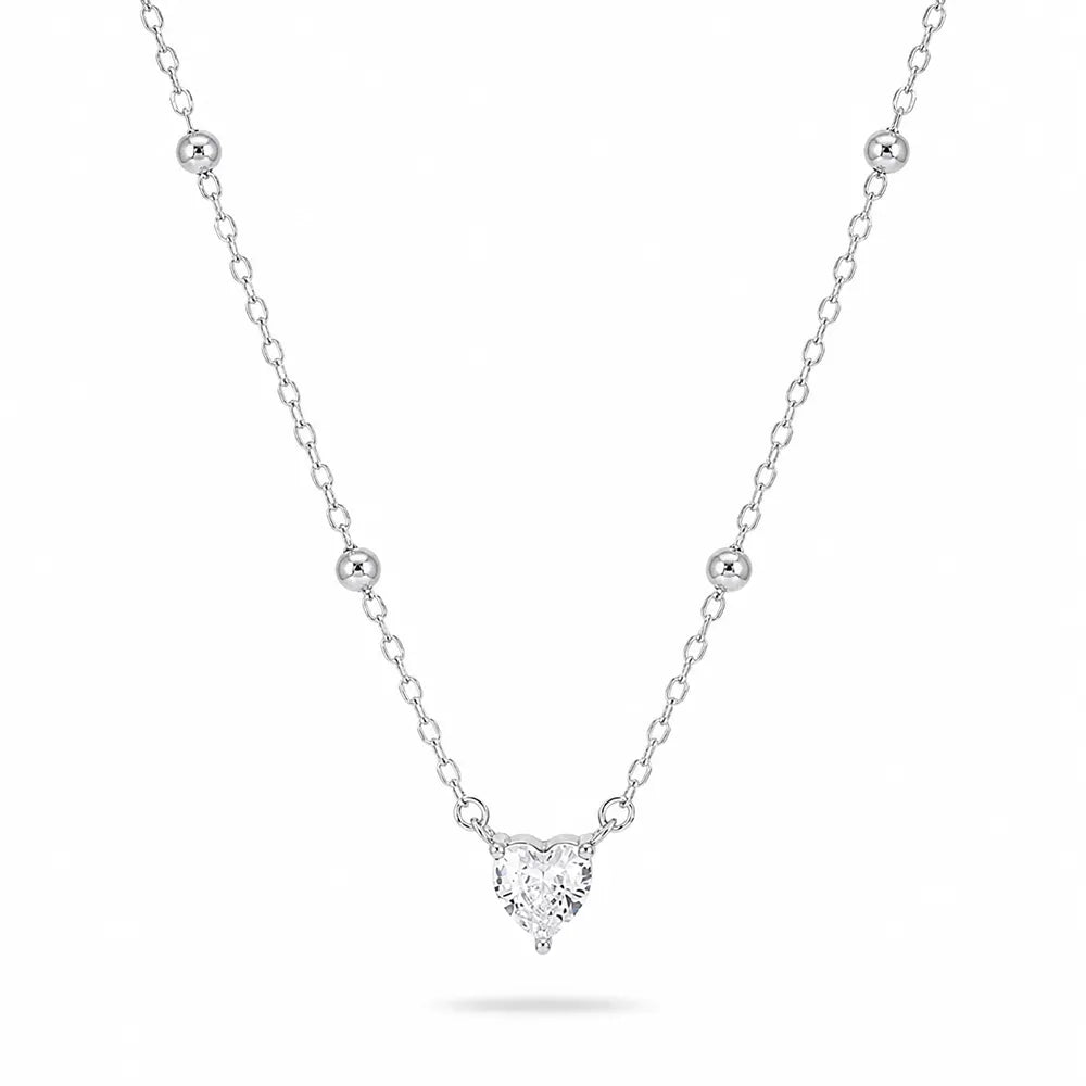 Сребърно колие от сребро 925 със сърцевиден циркон Senso Silver на бял фон

