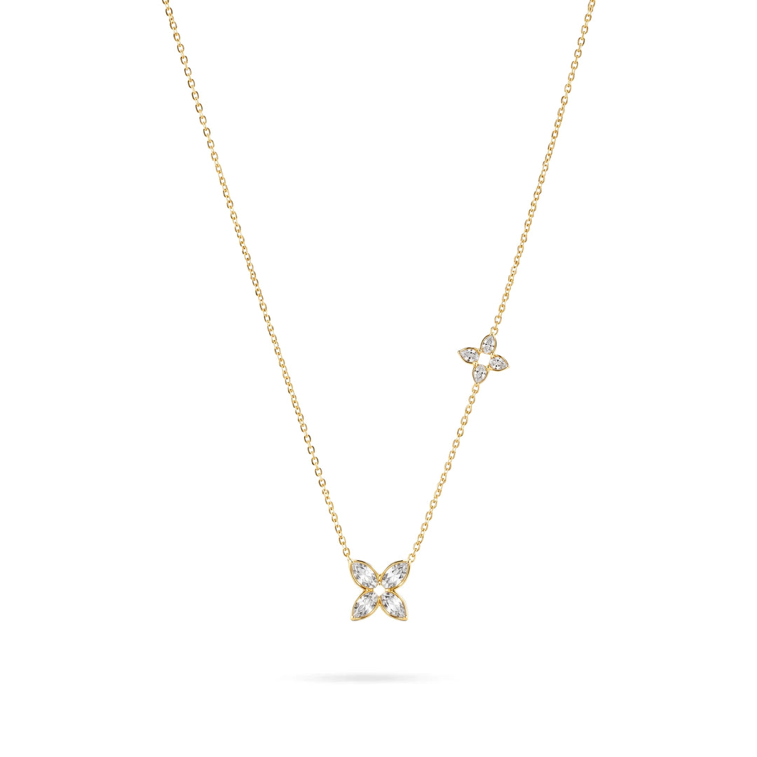 Women's Gold-Tone Silver Necklace with Two Flower Motifs by Senso Silver