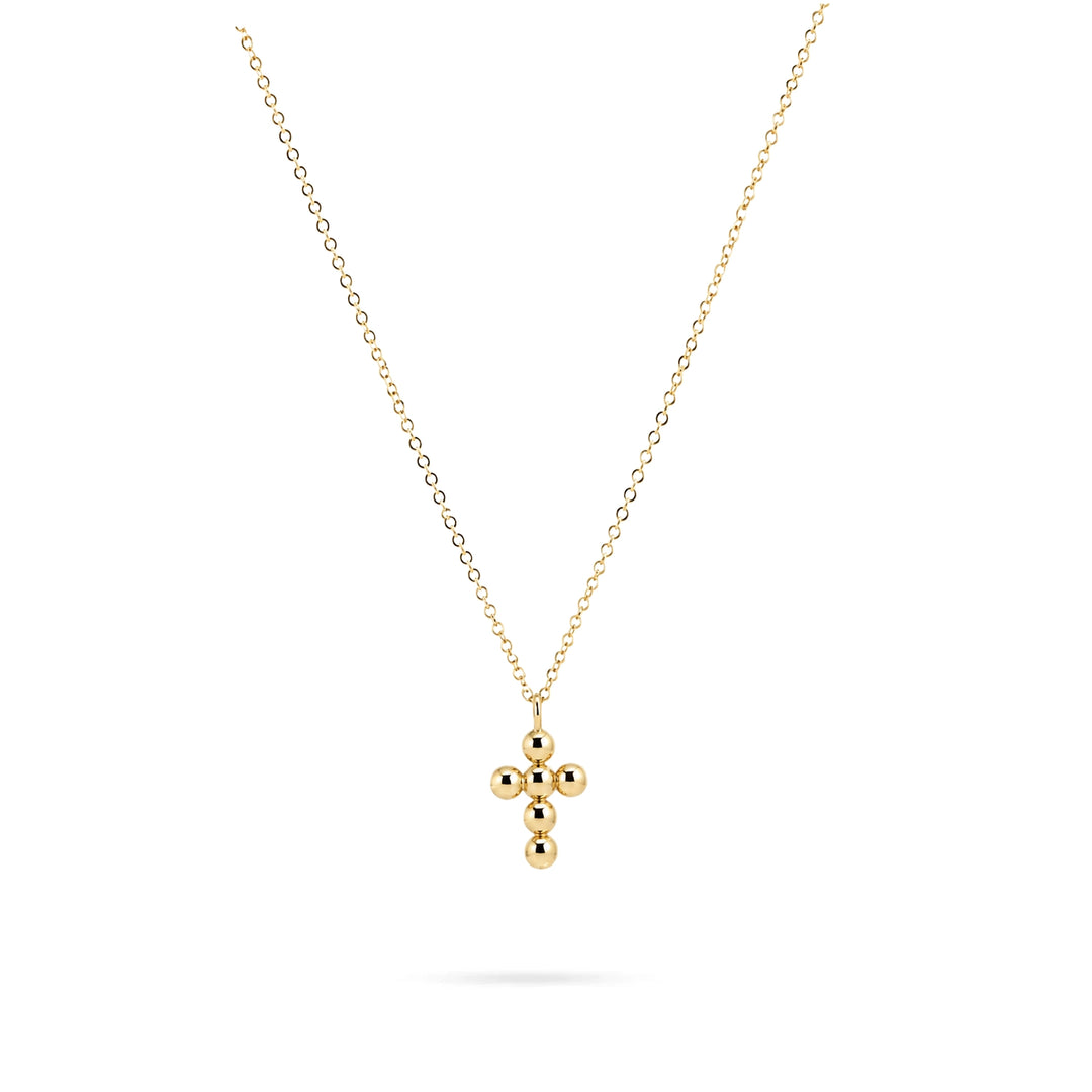 Women's Gold-Tone Silver Beaded Cross Necklace by Senso Silver