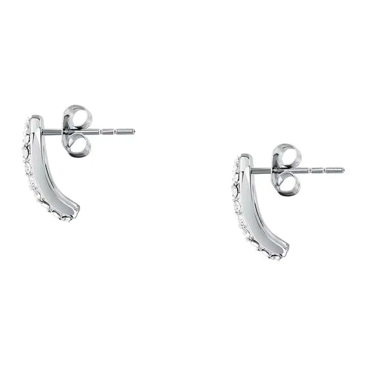 Профил на обеците с щифт и „butterfly“ стопер, сребриста стомана с кристали.